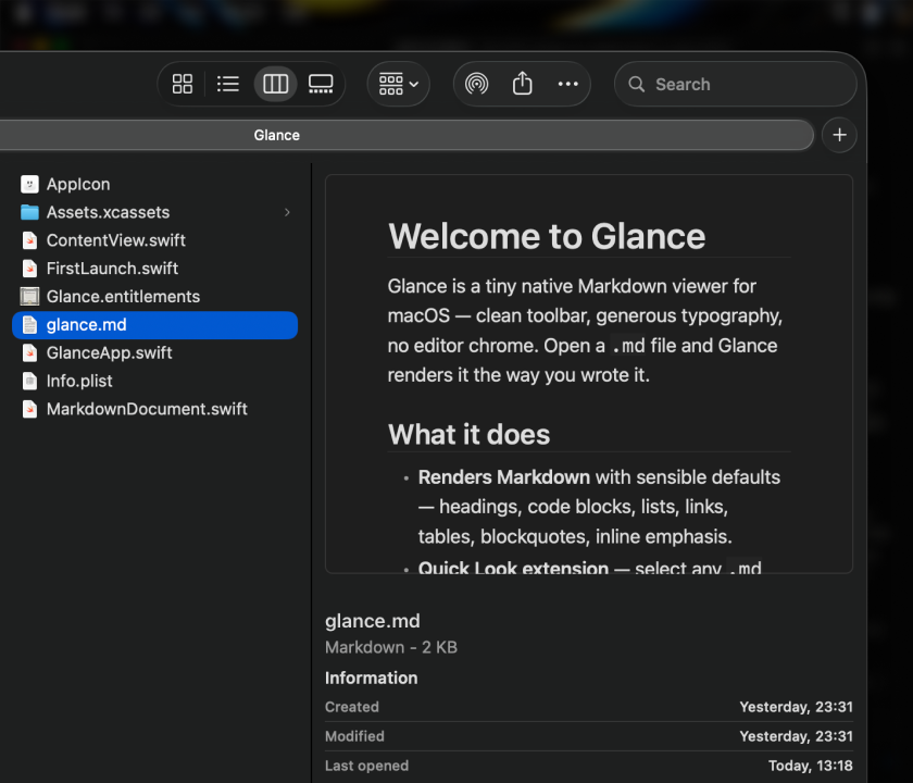 Finder Quick Look previewing a markdown file